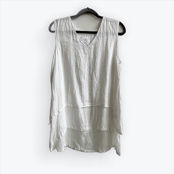 CROWN LINEN DESIGNS 100% Linen Layered Asymmetrical Sleeveless Top, Size Small - Picture 2 of 5